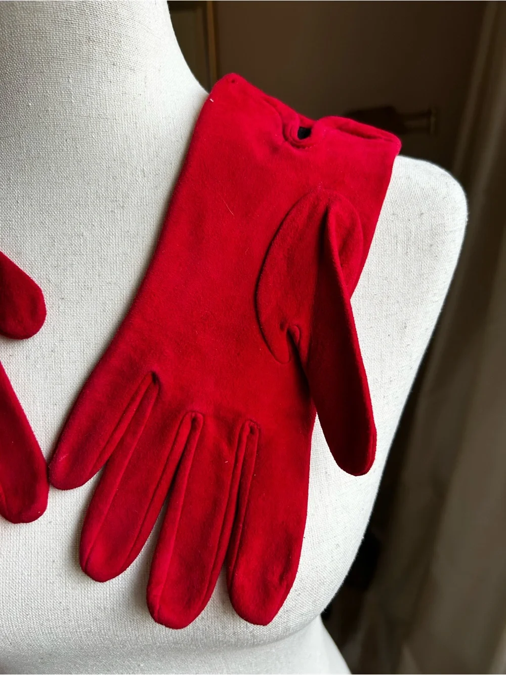 Red Suede Gloves - Small